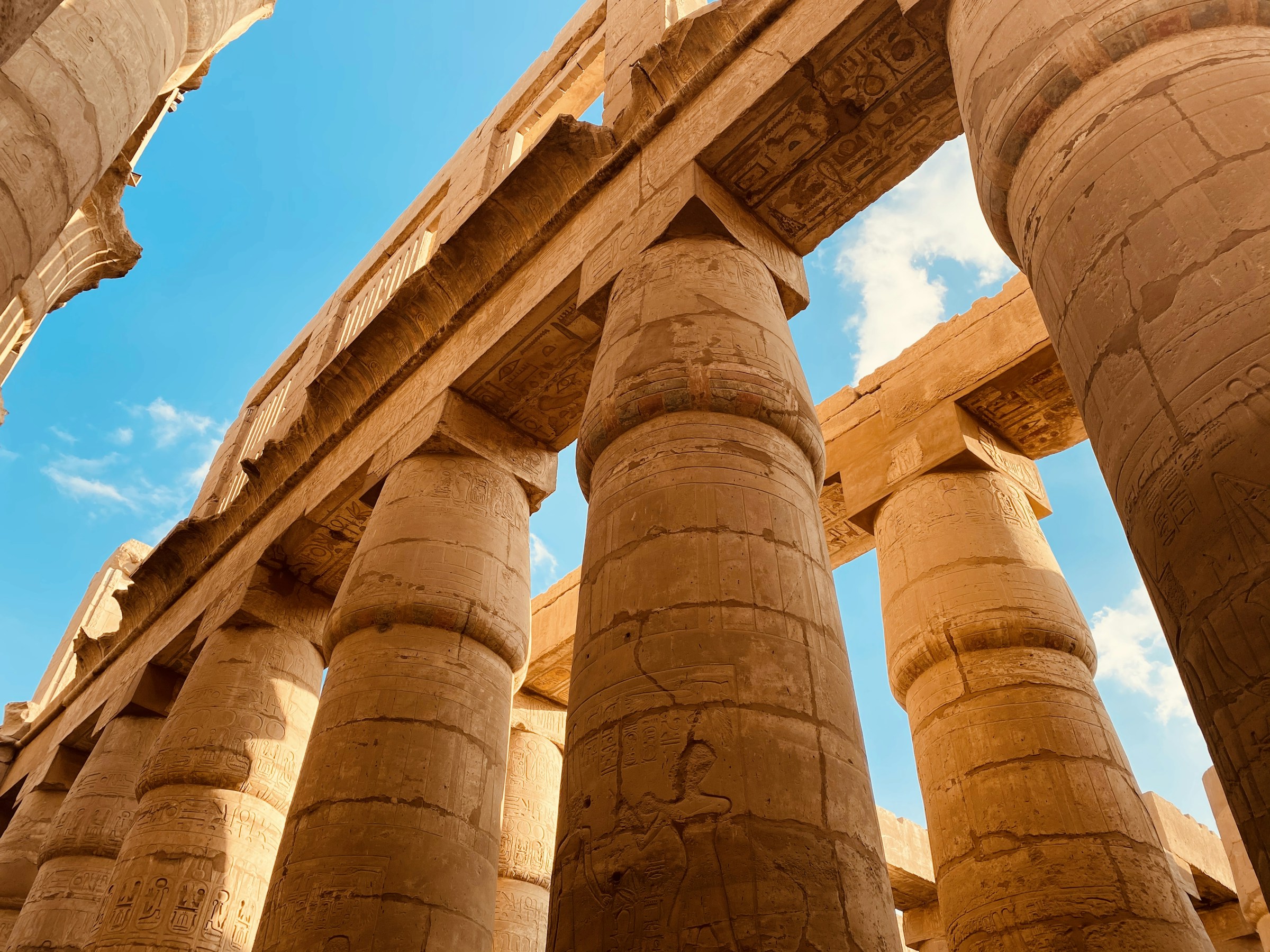 The great columns of the hypostyle hall at Karnak Temple, Luxor